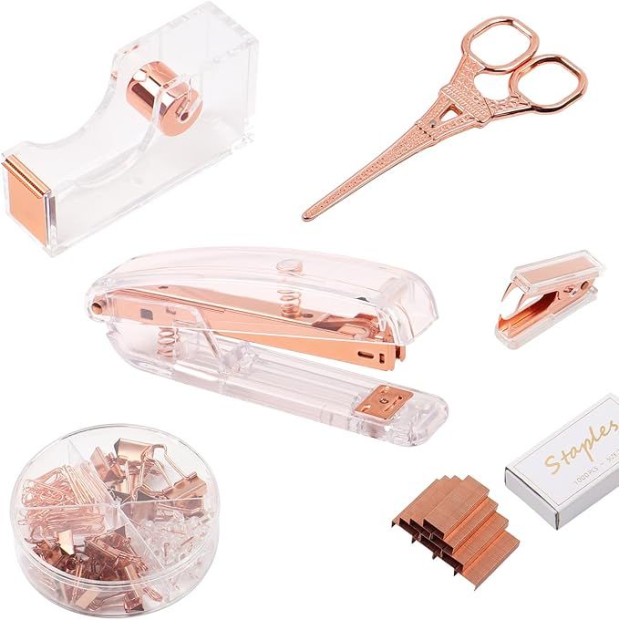Rose Gold Office Supplies and Accessories, DaizySight Cute Desk Decor Set for Women, with Stapler... | Amazon (US)