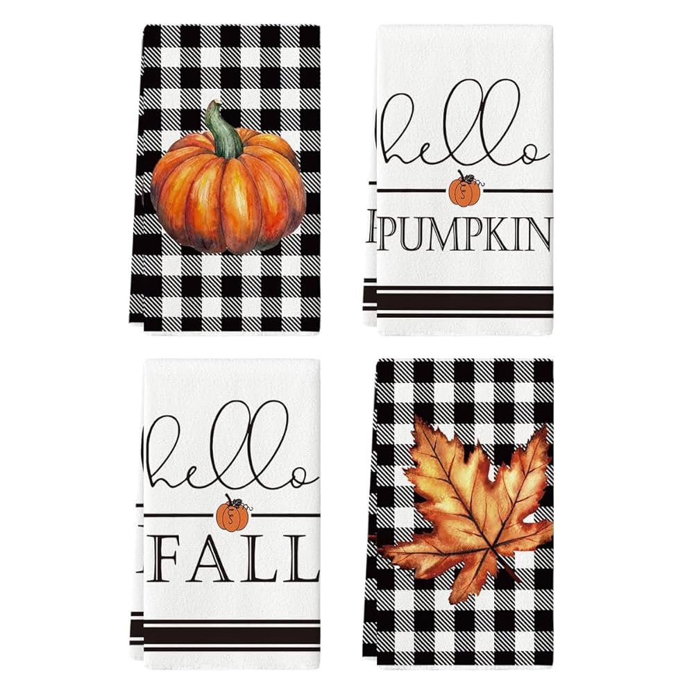 Artoid Mode Buffalo Plaid Pumpkin Hello Fall Kitchen Towels Dish Towels, 18x26 Inch Decoration Ha... | Amazon (US)