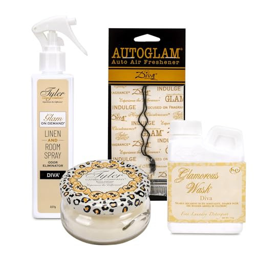 Tyler Candle Company - Diva Glamorous Gift Suite VI - (On Demand Room Spary, Glamorous Wash, Jar Candle, Autoglam) | Amazon (US)