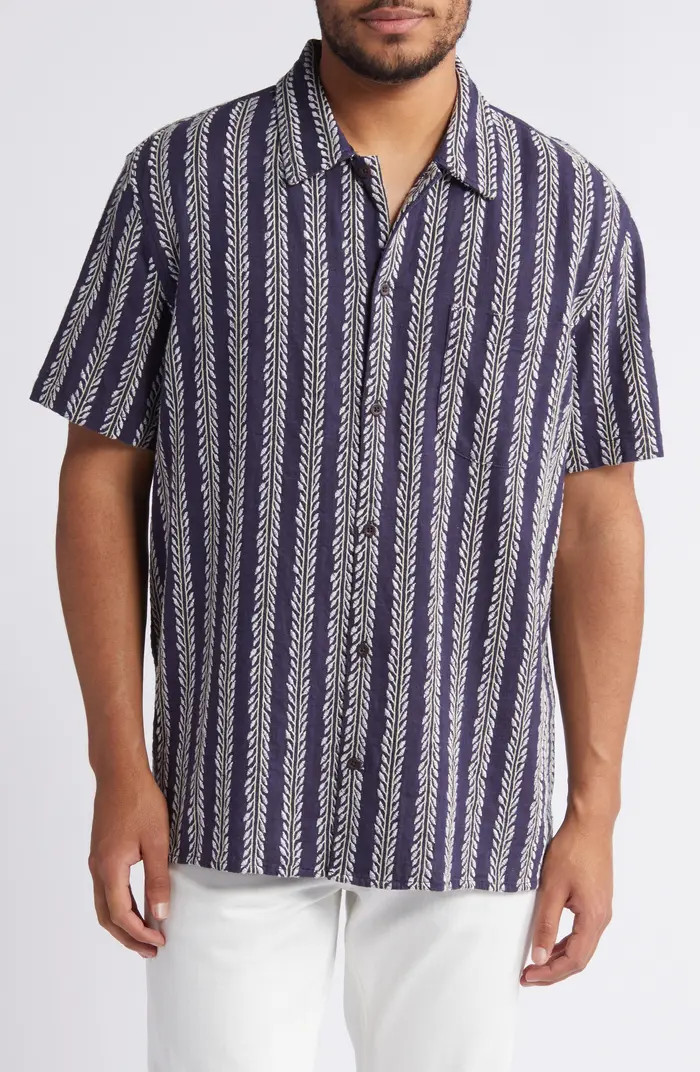 Treasure & Bond Regular Fit Vine Stripe Embroidered Short Sleeve Button-Up Shirt | Nordstrom | Nordstrom