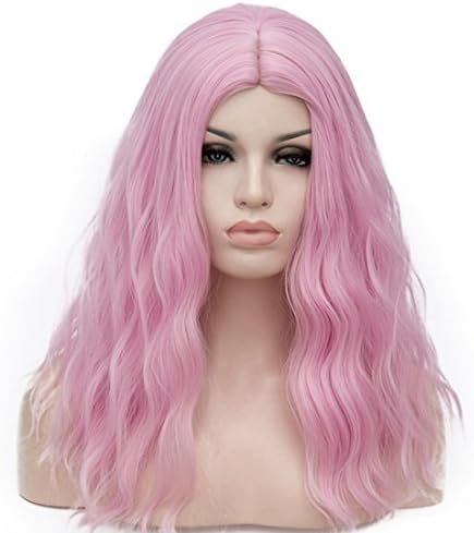 BUFASHION 20" Long Wavy Curly Light Pink Synthetic Wig for Women Girls Cosplay Wig Halloween Cost... | Amazon (US)