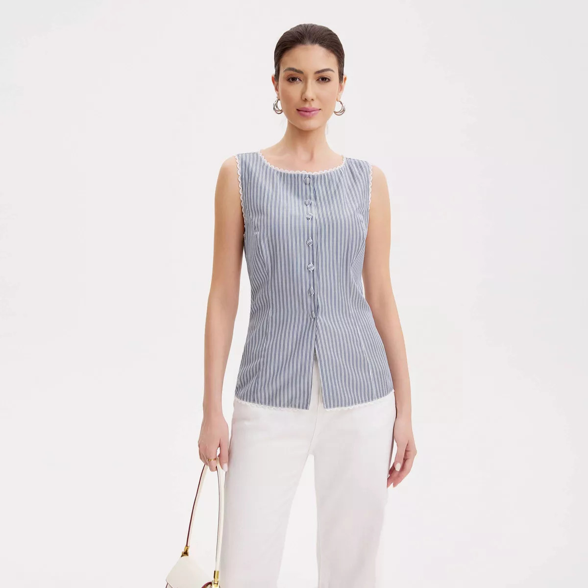 Women's Front-Button Tank Top - A New Day™ Blue Striped | Target