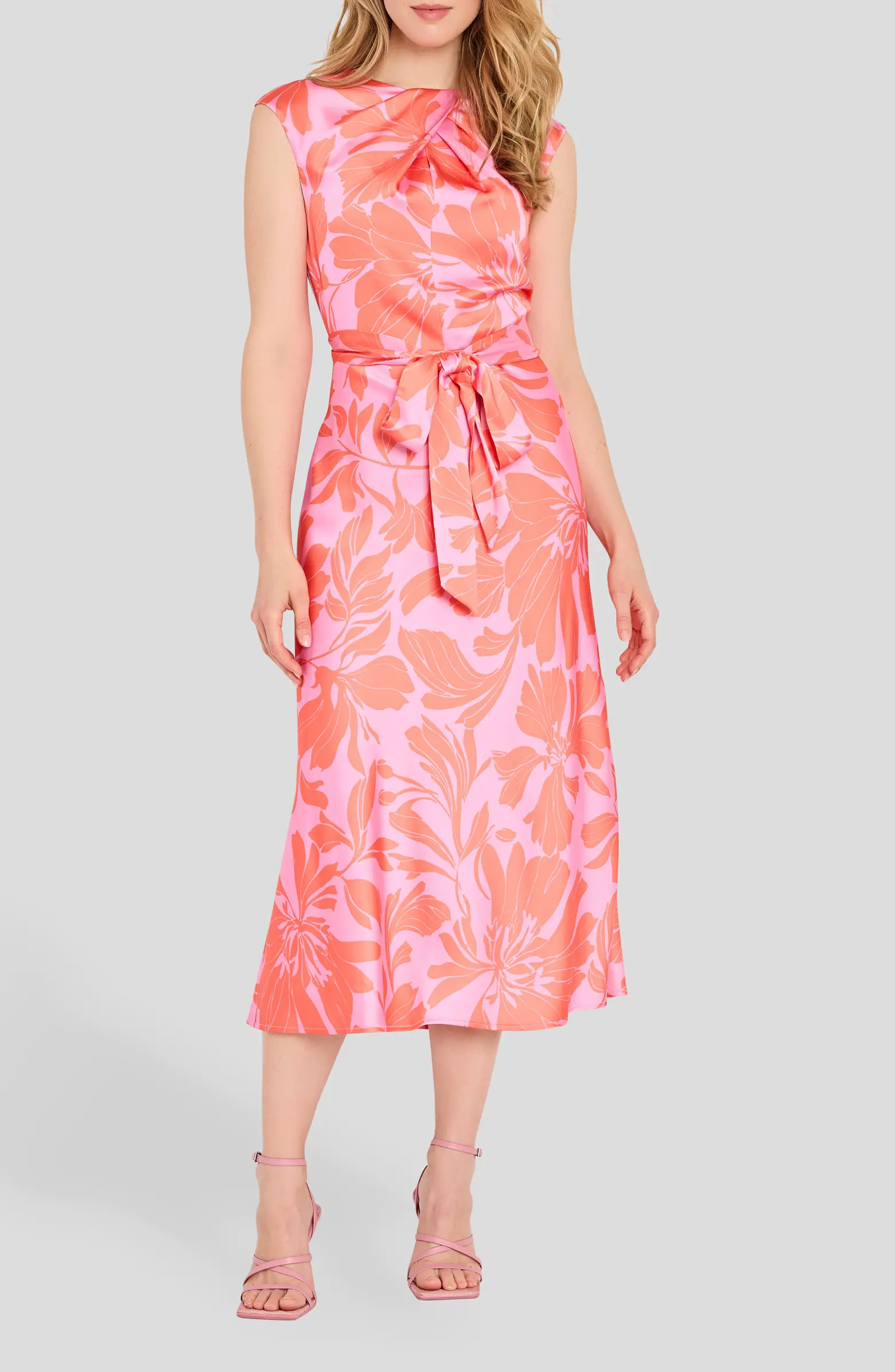 Floral Cross Neck Sleeveless Midi Dress | Nordstrom