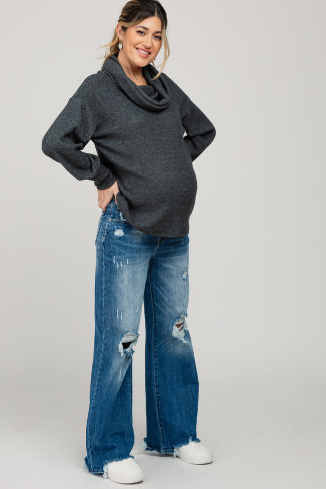 Blue Distressed Maternity Flare Jeans | PinkBlush Maternity