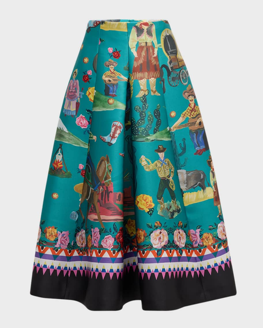 Maison Common Western Inspired Pleated Midi Skirt | Neiman Marcus