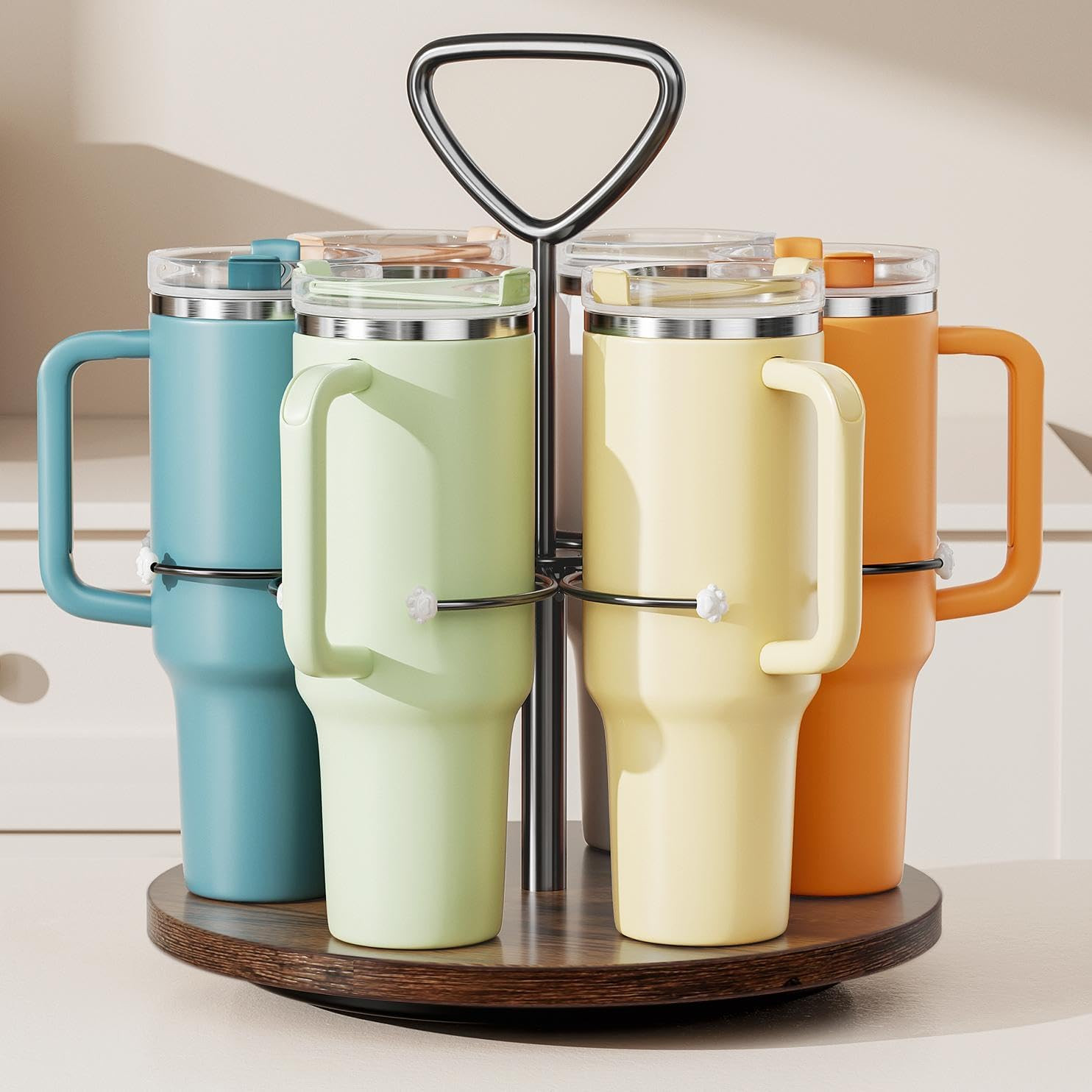 Delamu Water Bottle Organizer for Stanley Cup Organizer Holder Tumbler Storage with Wooden Turnta... | Amazon (US)