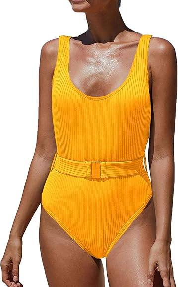 GirlsUpto Women One Piece Athletic Swimsuit Tummy Control Sport Bathing Suit High Cut Backless Sw... | Amazon (US)