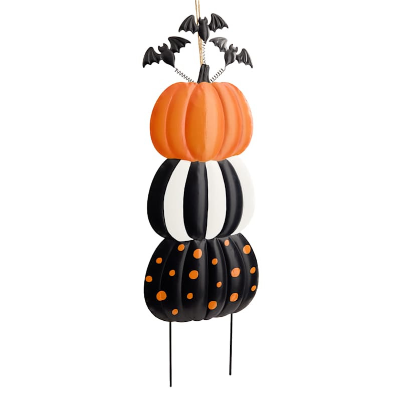 Happy Haunting Metal Stacked Pumpkins Yard Stake, 32" | At Home
