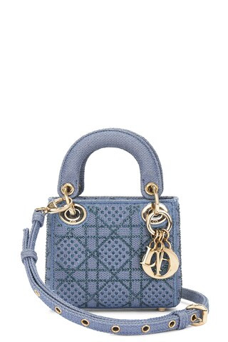 Dior Mini Cannage Rhinestone 2 Way Lady Handbag in Blue | FWRD 