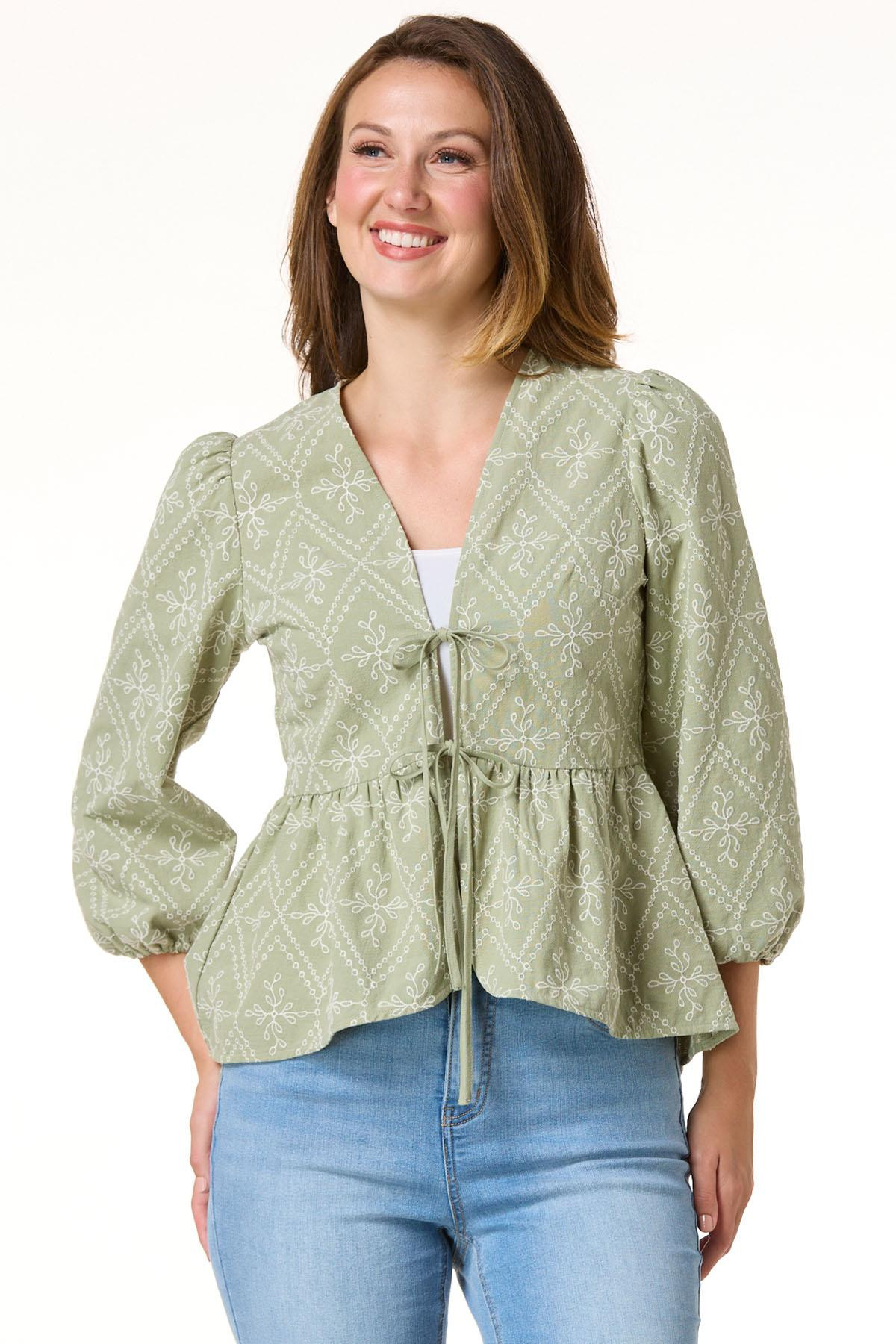 Floral Embroidered Tie Front Kimono | Cato Fashions