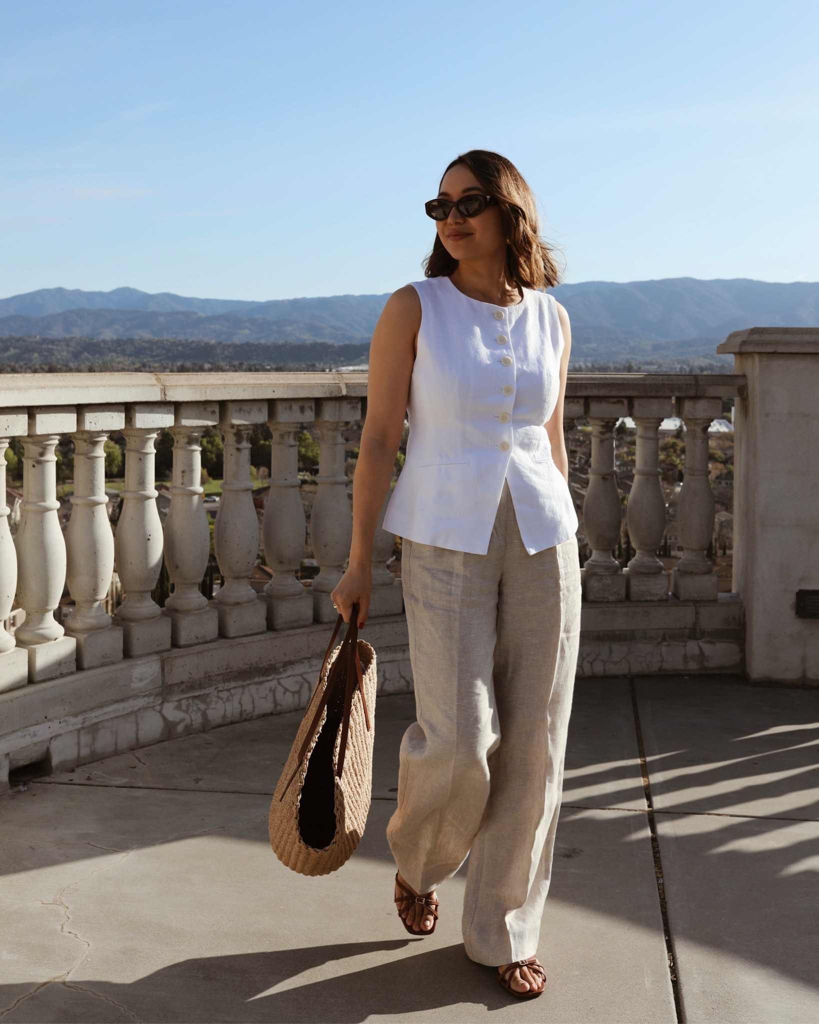 Spring vacation outfit - classic linen pieces from jcrew 

linen vest 
trousers 
strappy sandals - 30% off with code SHOPNOW 
Straw tote - 30% off with code SHOPNOW 

#LTKStyleTip #LTKSaleAlert #LTKSeasonal