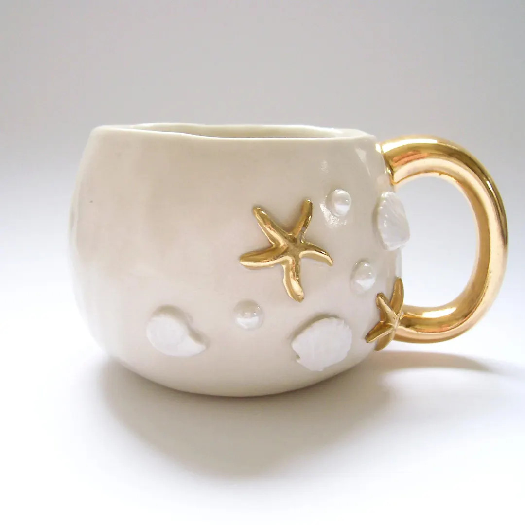 Sculpted Ceramic Seashells Mug - Etsy | Etsy (US)
