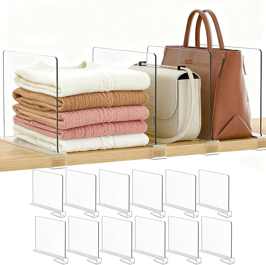Purse Organizer for Closet Shelf Dividers: Clear Acrylic 12-Pack | Amazon (US)
