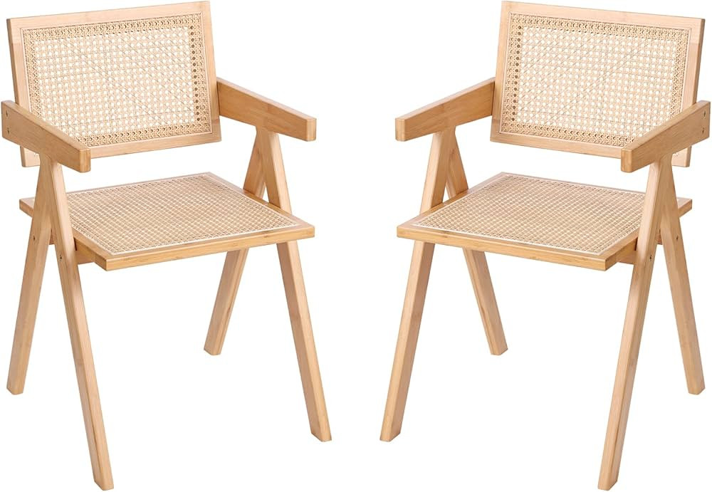 Furlide Rattan Dining Chairs Set of 2, Modern Mid Century Accent Chairs, Comfy Armchairs, Outdoor... | Amazon (US)