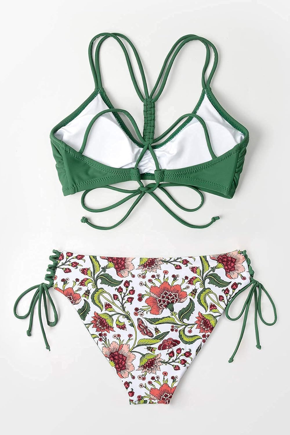 CUPSHE Women Back Braided Straps Bikini Sets Reversible Bottom Strappy Lace Up 2 Piece Swimsuits | Amazon (US)