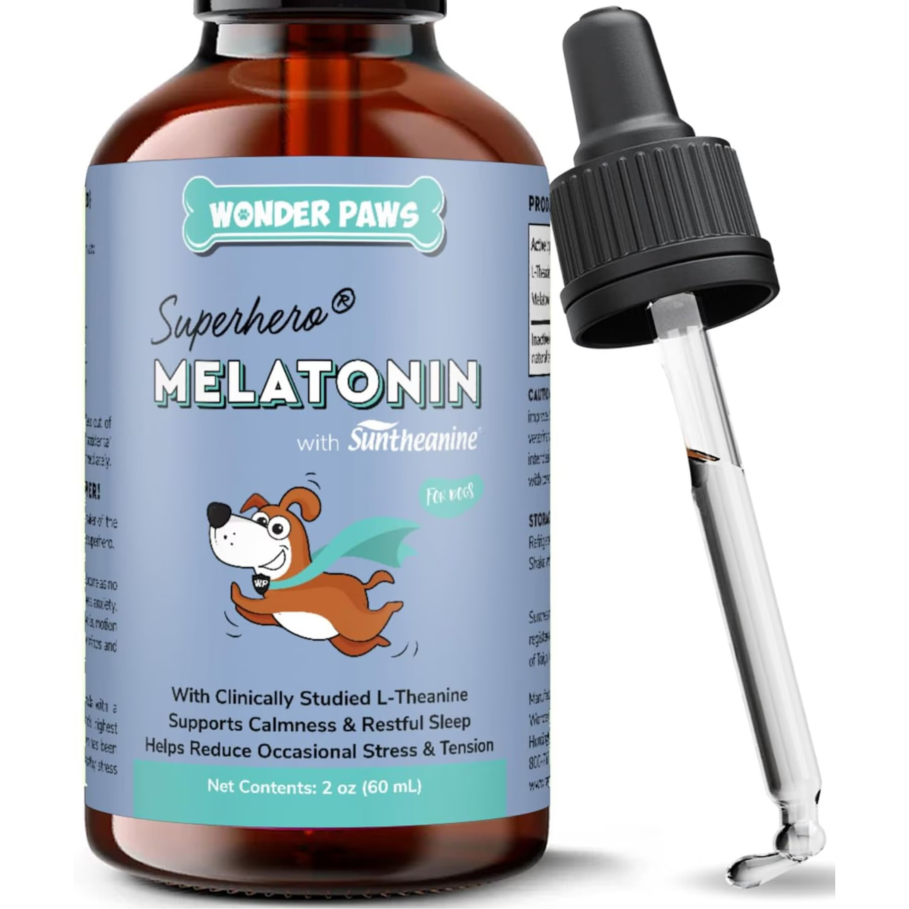 Wonder Paws Melatonin & L-Theanine Bacon Flavored Liquid Calming Supplement for Dogs, 2-fl oz bottle | Chewy