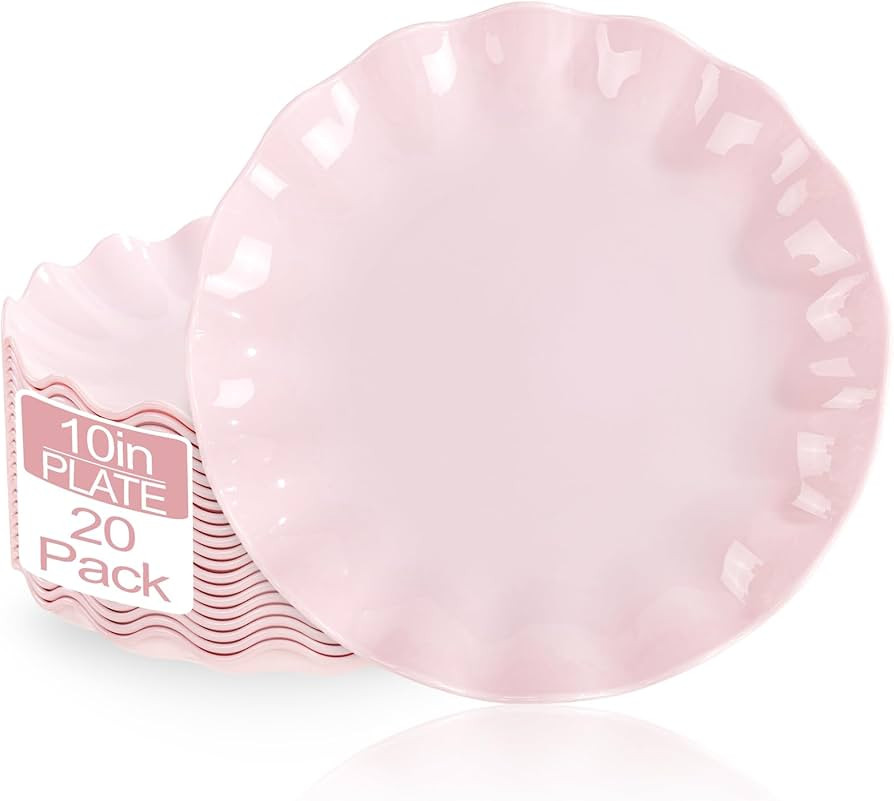 LIYH 20 Pcs 10 Inch Pink Scalloped Plastic Plates Reusable - Unbreakable Plastic Wavy Plates for ... | Amazon (US)