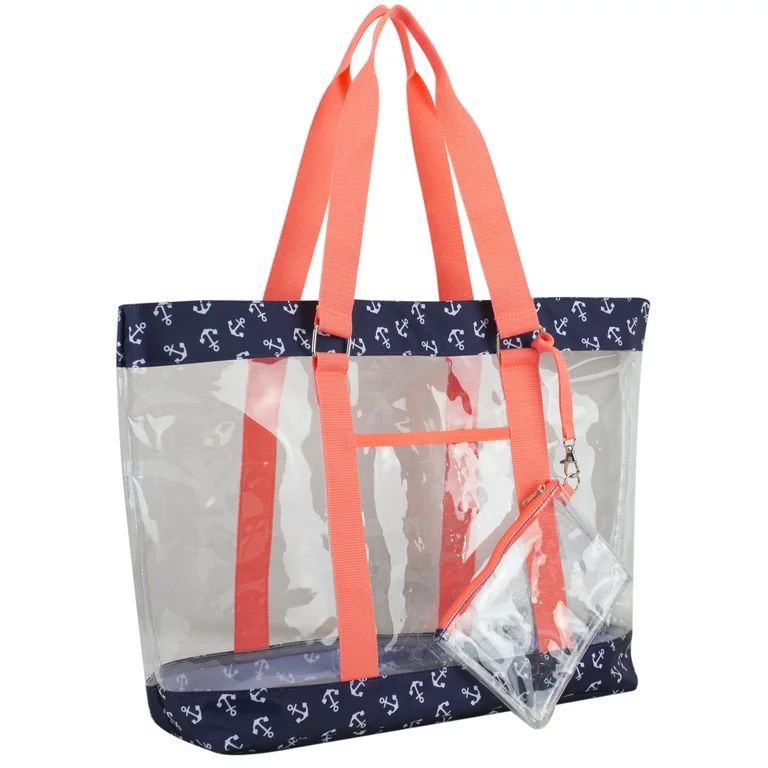 Eastsport Supreme Deluxe Clear Tote with Wristlet, Coral Blue Anchors | Walmart (US)