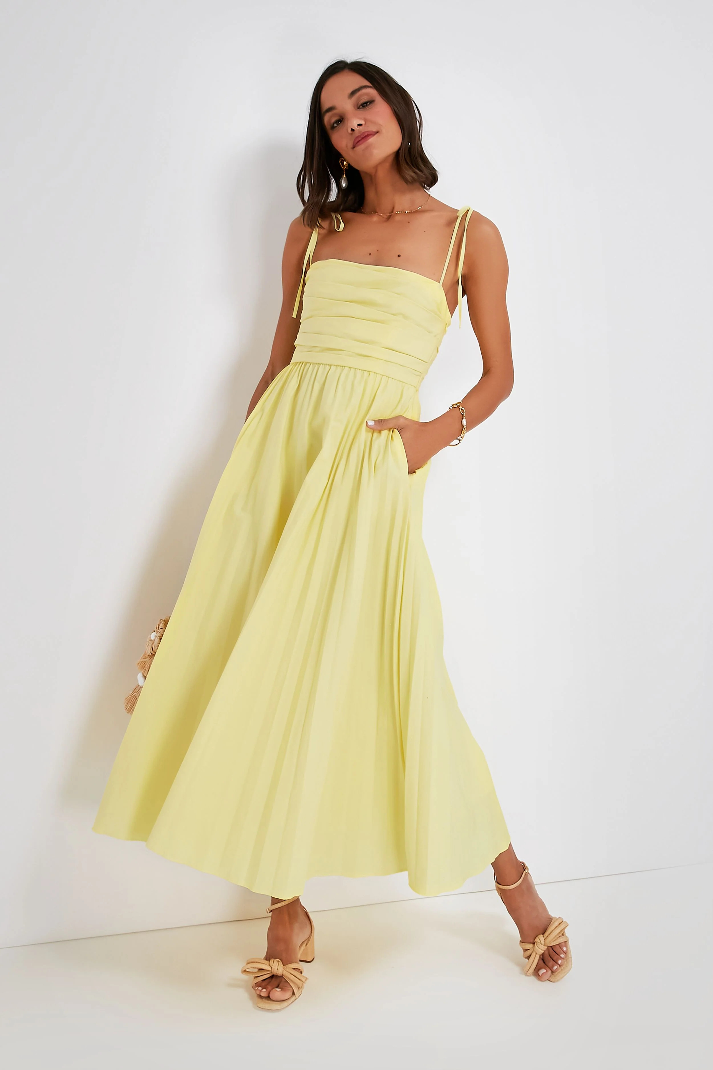 Limoncello Caroline Cotton Poplin Pleated Midi Dress | Tuckernuck (US)