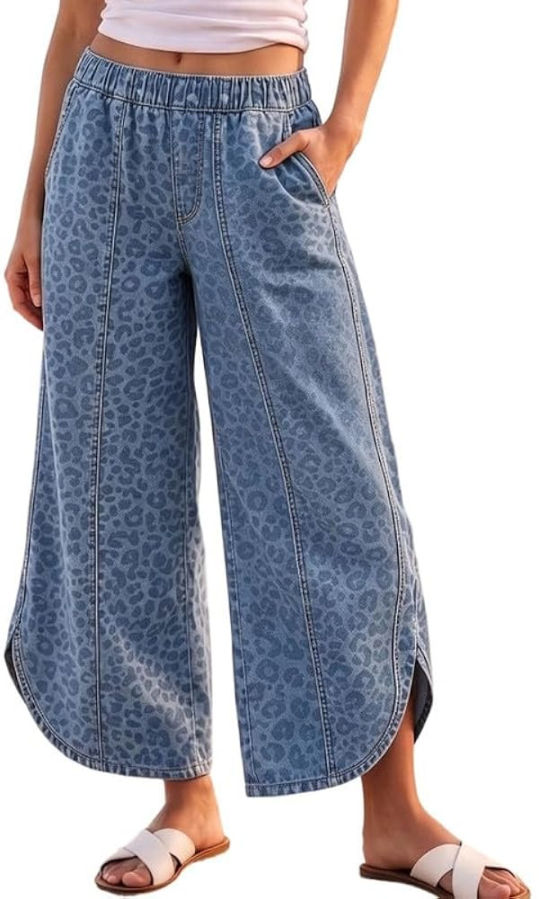 CHARTOU Women Y2k Wide Leg Jeans Elastic Waist Tulip Hem Casual Cropped Denim Pants | Amazon (US)