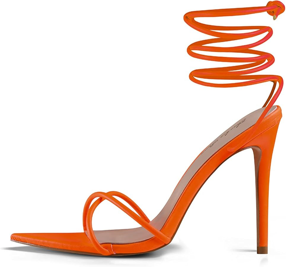 Elisabet Tang Heeled Sandals, Women's Sexy Strappy 4.3 inch Stilettos High Heels Lace Up Heeled S... | Amazon (US)