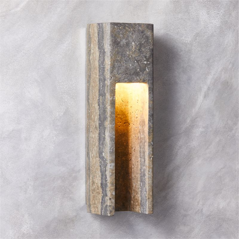 Graziano Indoor/Outdoor Dark Grey Travertine Wall Sconce + Reviews | CB2 | CB2