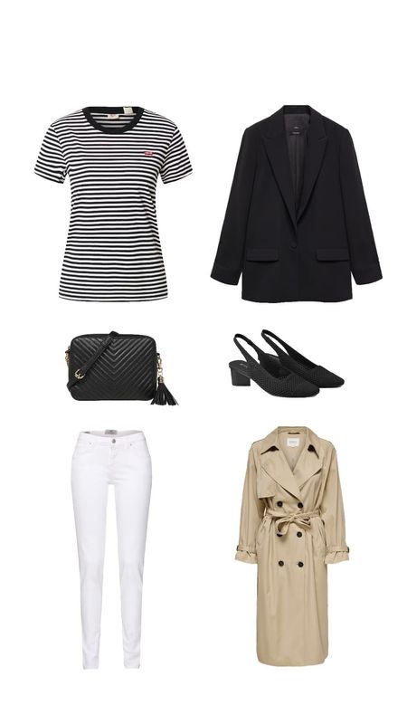 Klassische französische Garderobe- meine Favoriten. Ringelshirt, weiße Jeans, Blazer und ein Trenchcoat. 

#LTKstyletip #LTKworkwear #LTKSeasonal