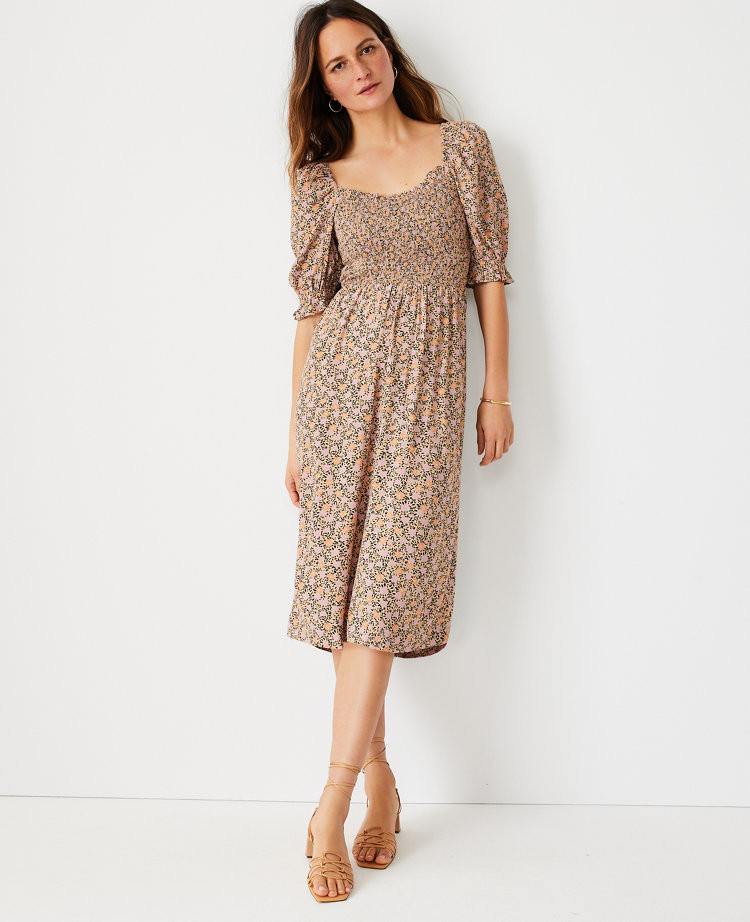 Floral Smocked Bodice Flare Dress | Ann Taylor (US)