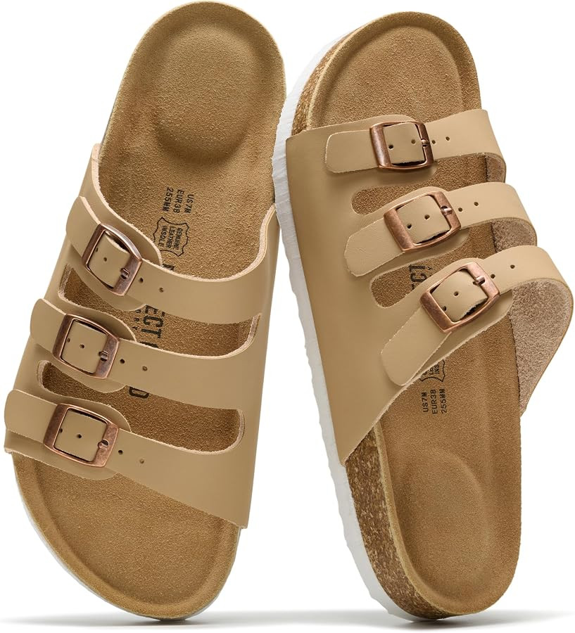 Project Cloud 100% Genuine Leather Summer Sandals for Women 2026 - Memory Foam & Cork Footbed Bea... | Amazon (US)