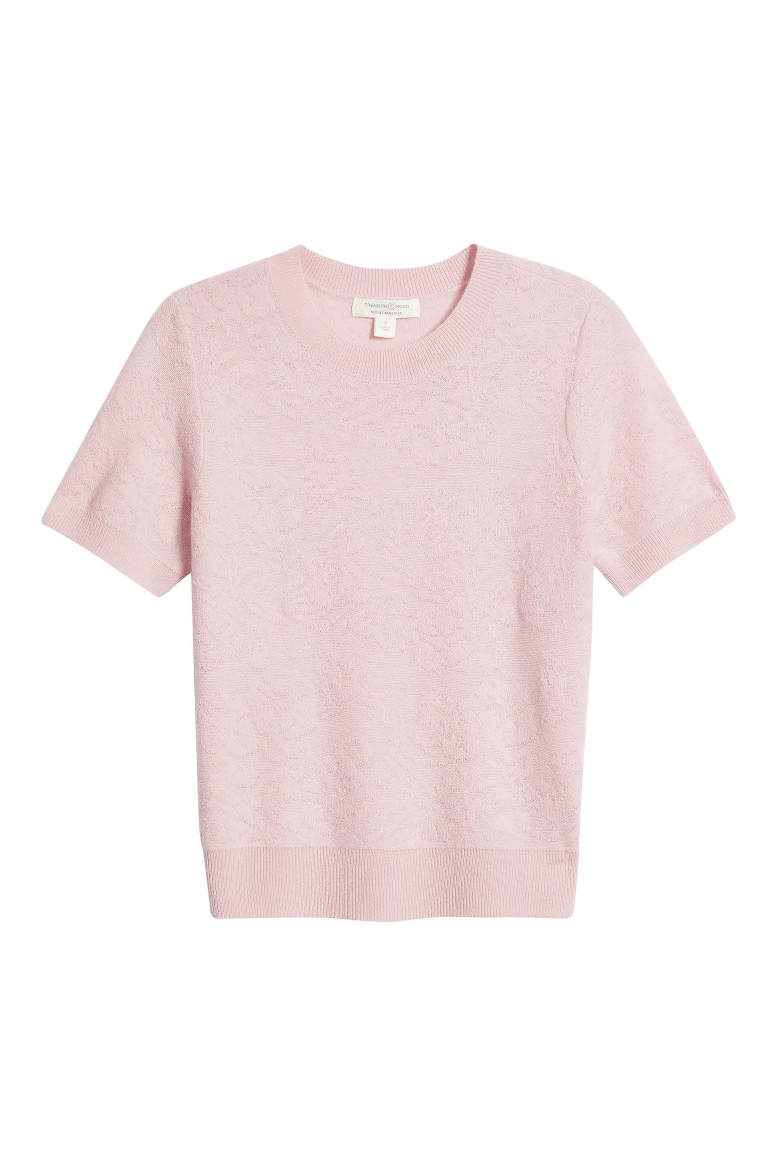 Floral Jacquard Short Sleeve Wool & Cashmere Sweater (Women) | Nordstrom | Nordstrom