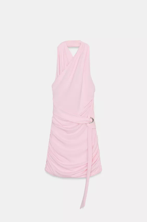 Mini dress with a crossover halter neckline. Featuring an open back, gathered side detail and a k... | Zara UK
