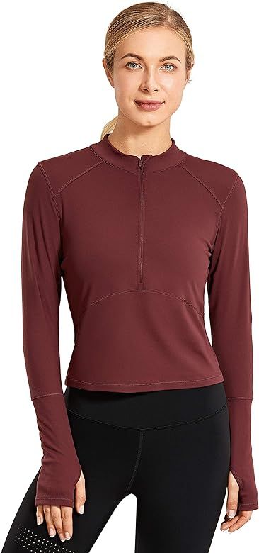 CRZ YOGA Women's Running Shirt Long Sleeve Shirt Dry Fit Half-Zip Workout Tops Crop Athletic | Amazon (US)