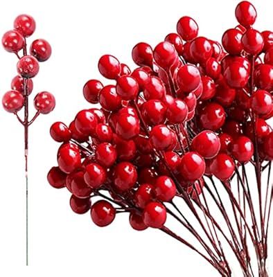 42Packs Artificial Red Berry Stems Holly Berry Branches,Fake Burgundy Berries Picks for Christmas... | Amazon (US)