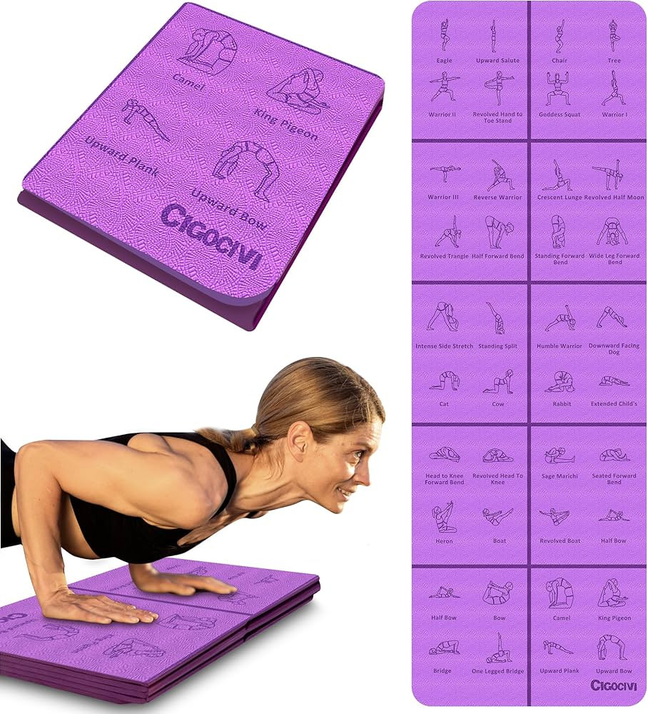 Foldable Thick Yoga Mat with Instructional Poses - Non-slip 8mm Thicken Exercise Mat for Home Wor... | Amazon (US)