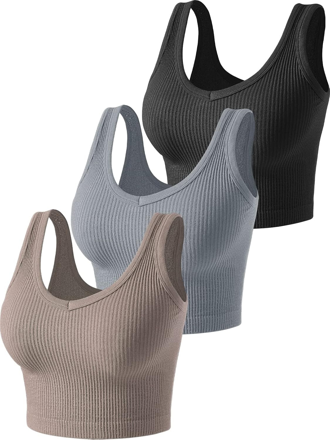 3 Pieces Womens Tank Tops Cute Sexy Going Out Ribbed Summer Tops Black White Crop Tops for Women | Amazon (US)
