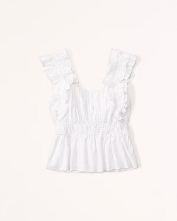 Ruffle Strap Linen-Blend Babydoll Top | Abercrombie & Fitch (US)