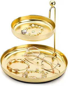 YOUEON 2-Tier Jewelry Tray, Double Jewelry Tray, Bathroom Vanity Tray, Tiered Jewelry Organizer, ... | Amazon (US)