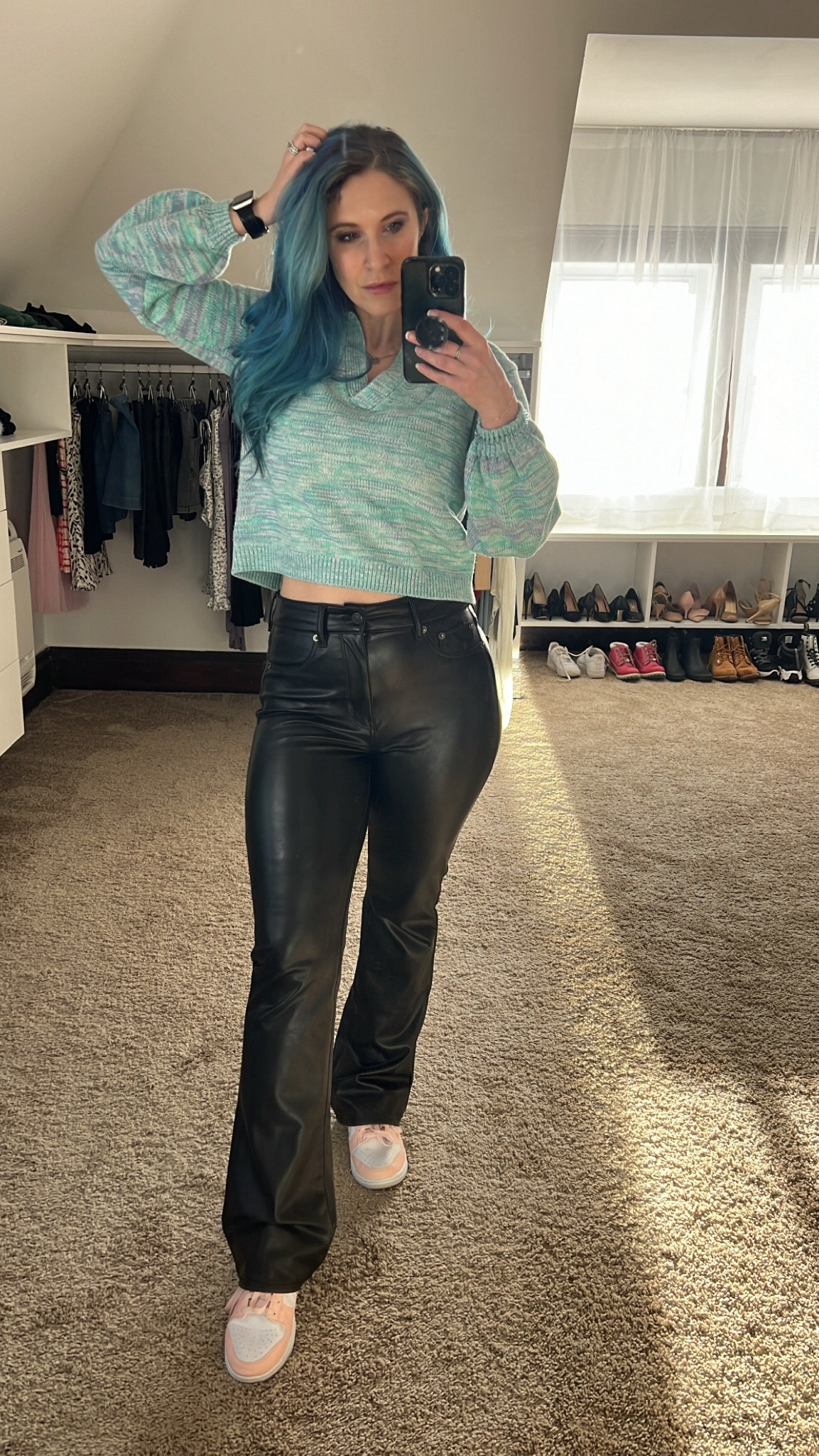 Easy cozy casual winter outfit idea, leather flares outfit, flared leather pants 



#LTKsalealert #LTKfindsunder100