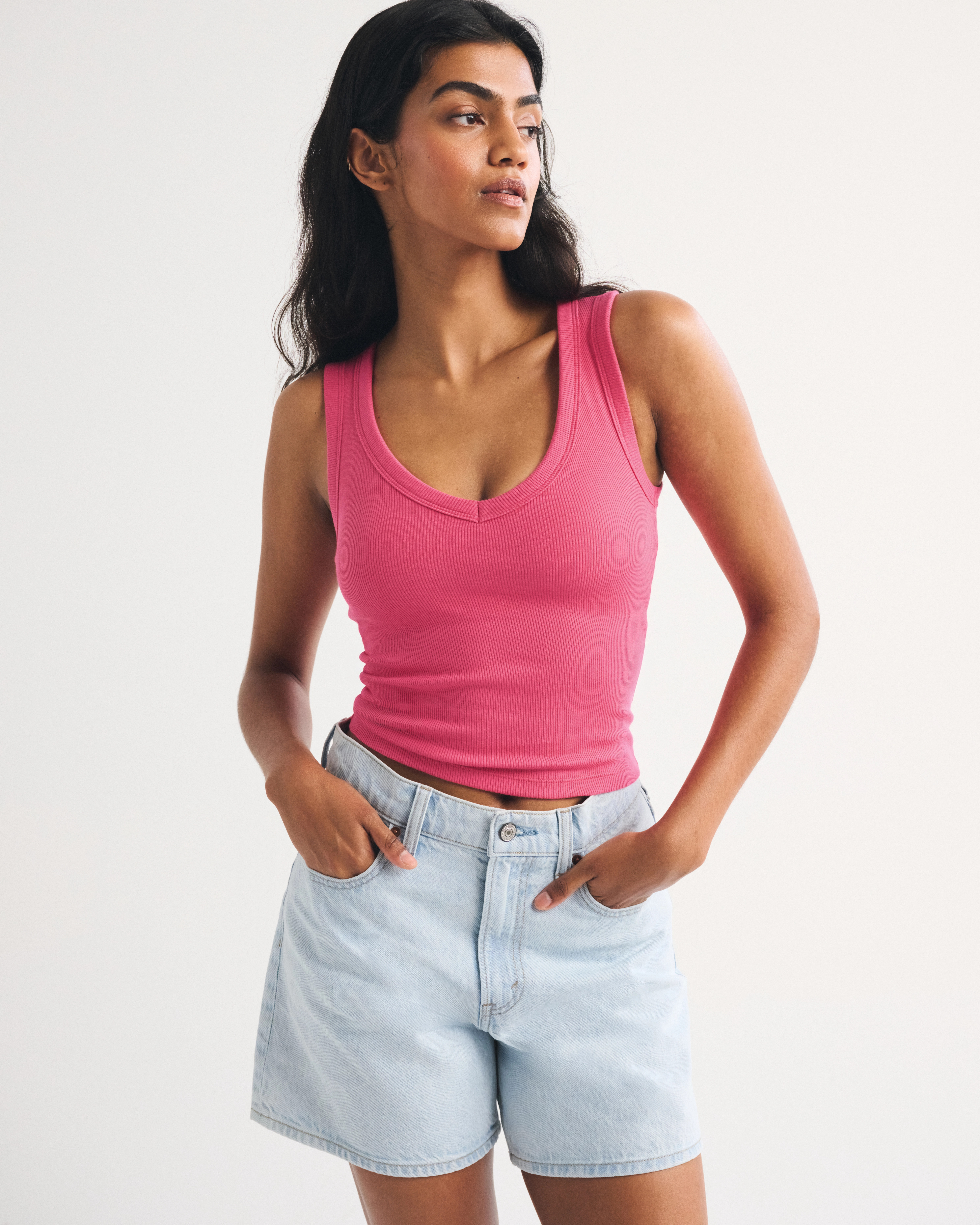 Bra-Free Rib V-Neck Tank | Abercrombie & Fitch (US)