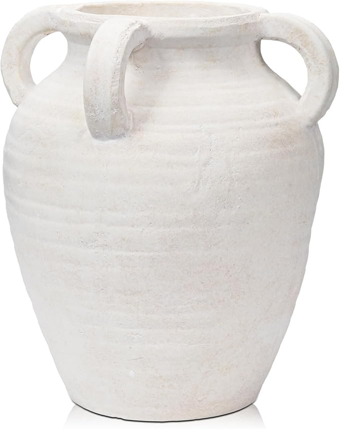 Handcrafted Flower Vase, 9.8" Tall Terracotta Vase, Vintage White Ceramic Vase, Rustic Antique De... | Amazon (US)