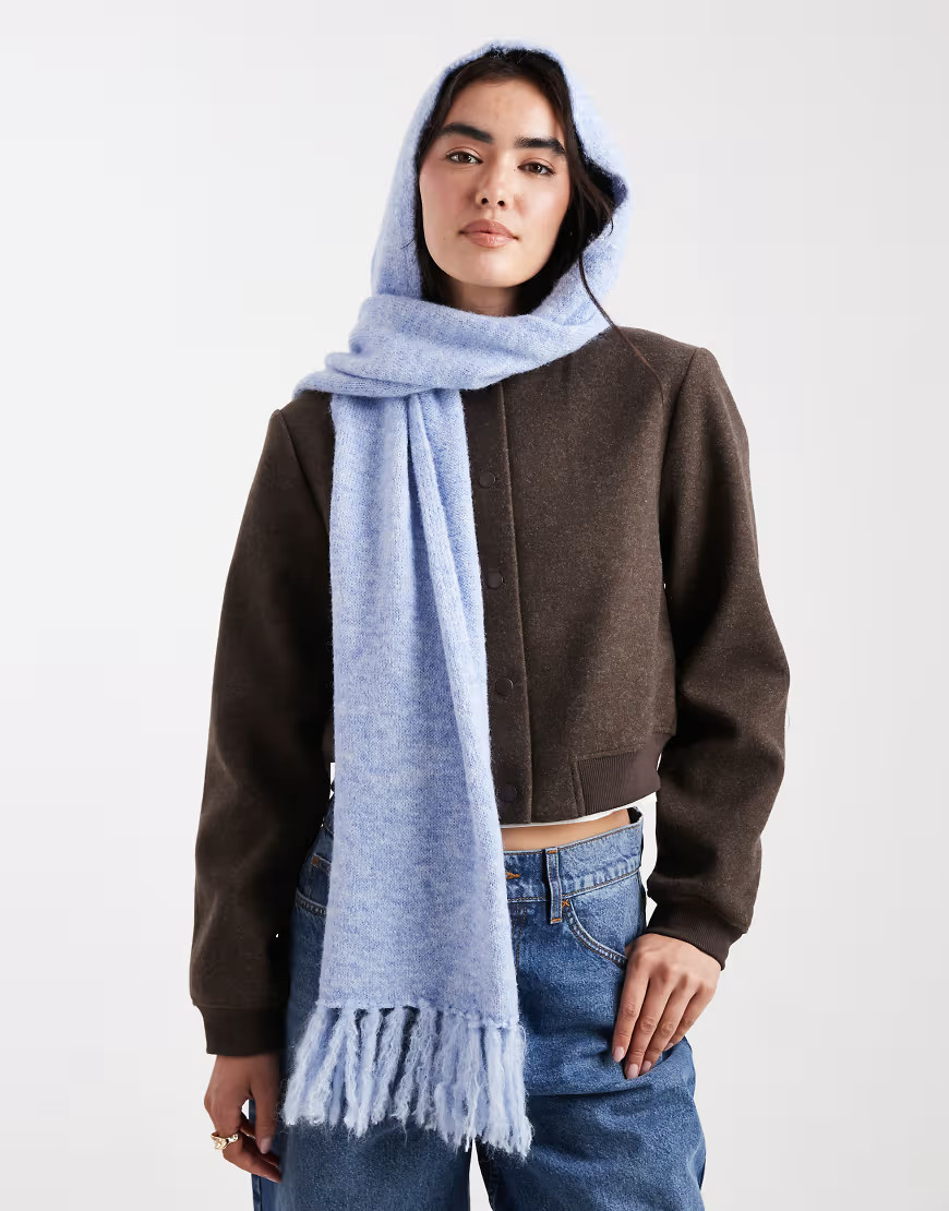 Native Youth soft tassle hood scarf in blue | ASOS (Global)