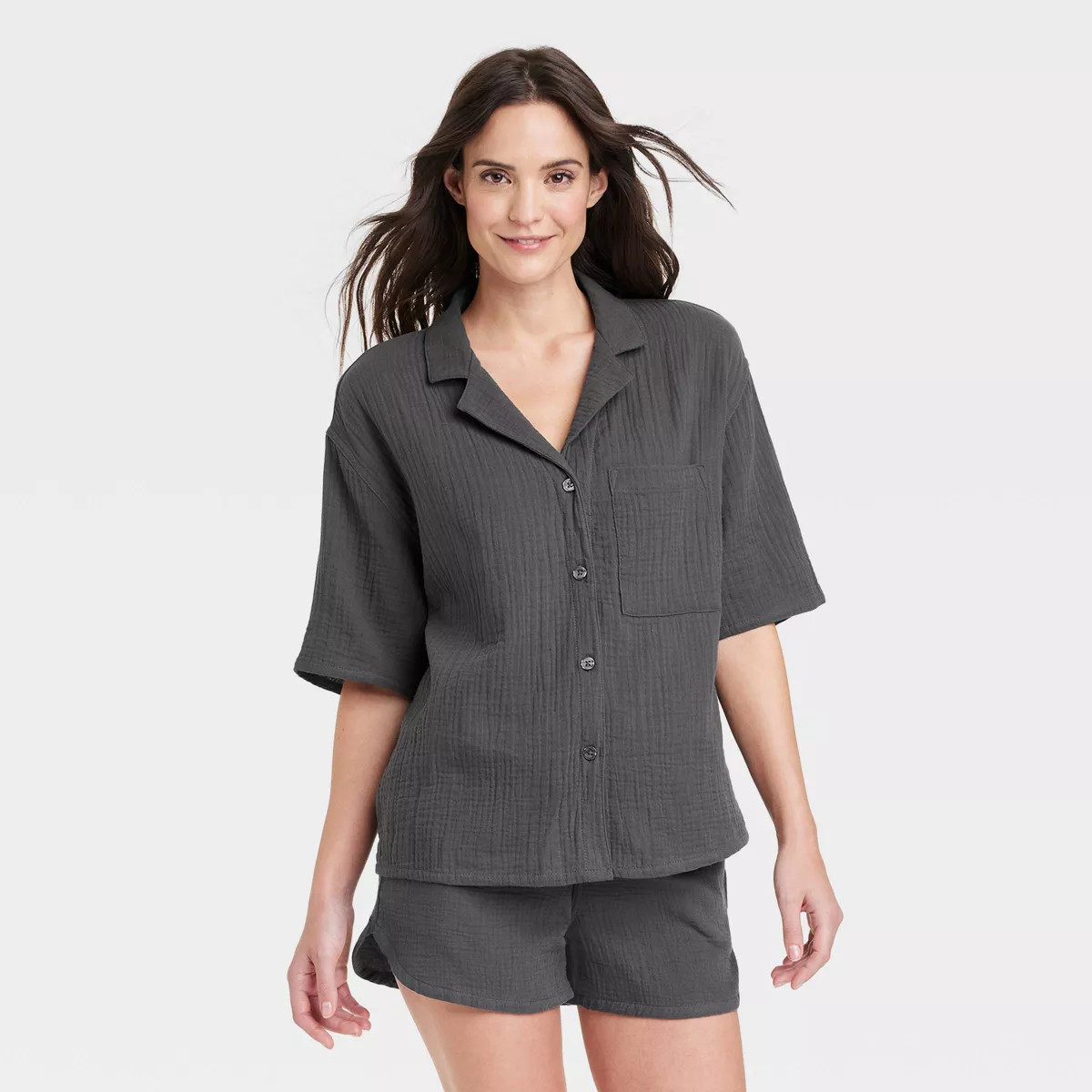 Women's 100% Cotton Gauze Short Sleeve Notch Collar Top - Stars Above™ | Target