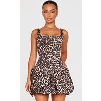 Petite Leopard Print Slinky Puffball Hem Mini Dress | PrettyLittleThing US