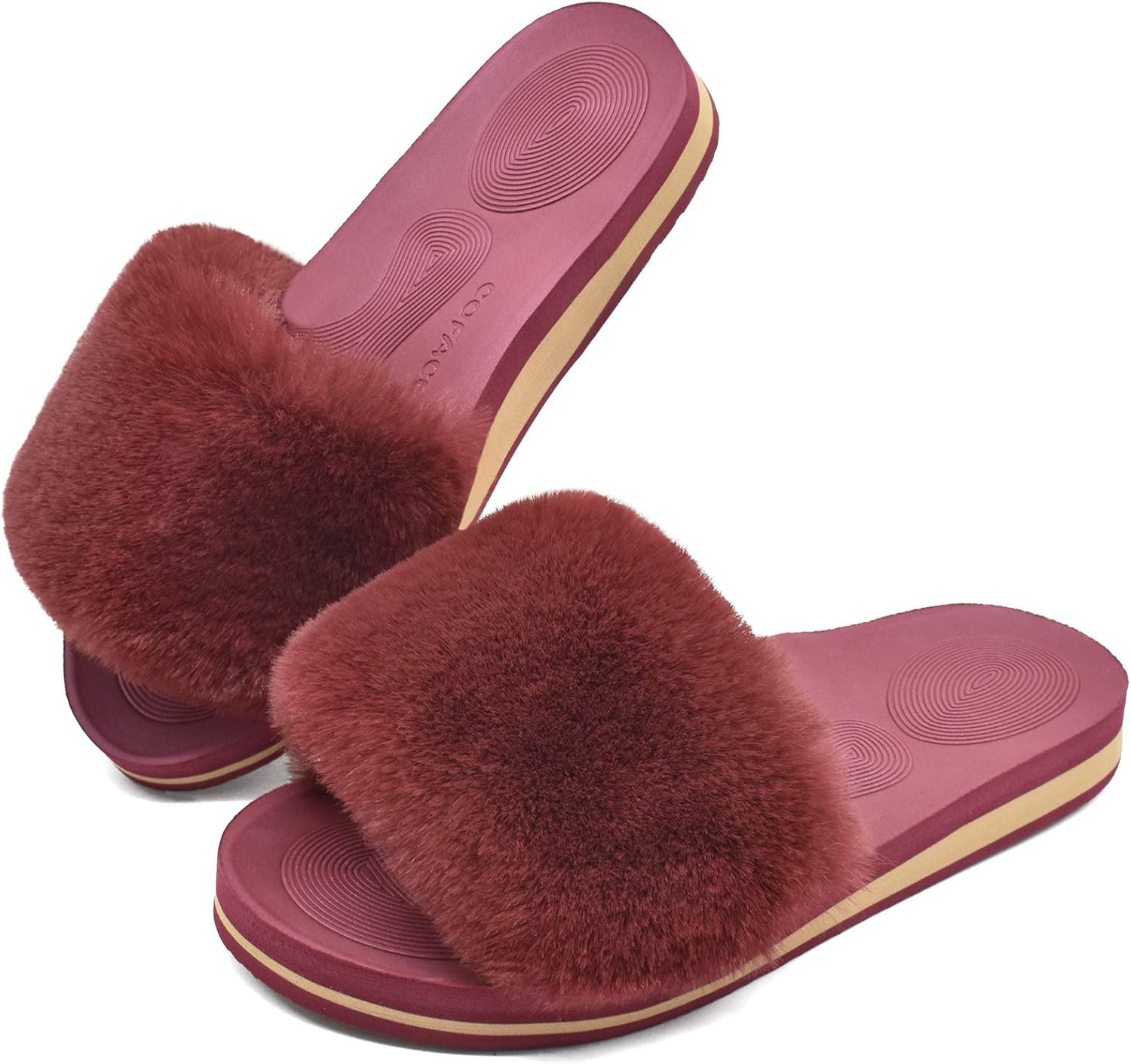 COFACE Womens Sliders Plush House Slippers Flat Sandals for Women Memory Foam Fuzzy Open Toe Slip... | Amazon (US)