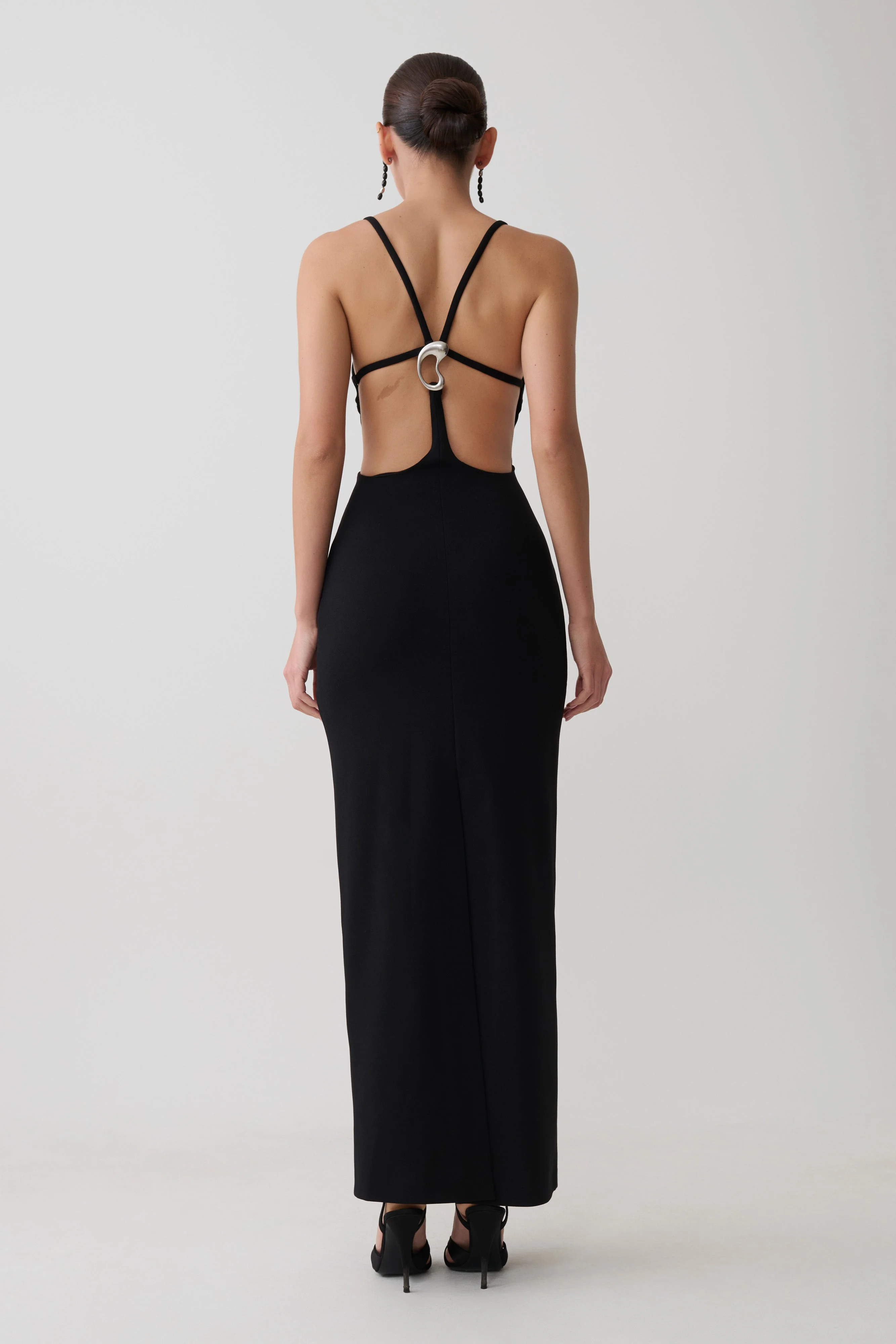 Julian Crepe Strapped Back Maxi Dress - Black | MESHKI US