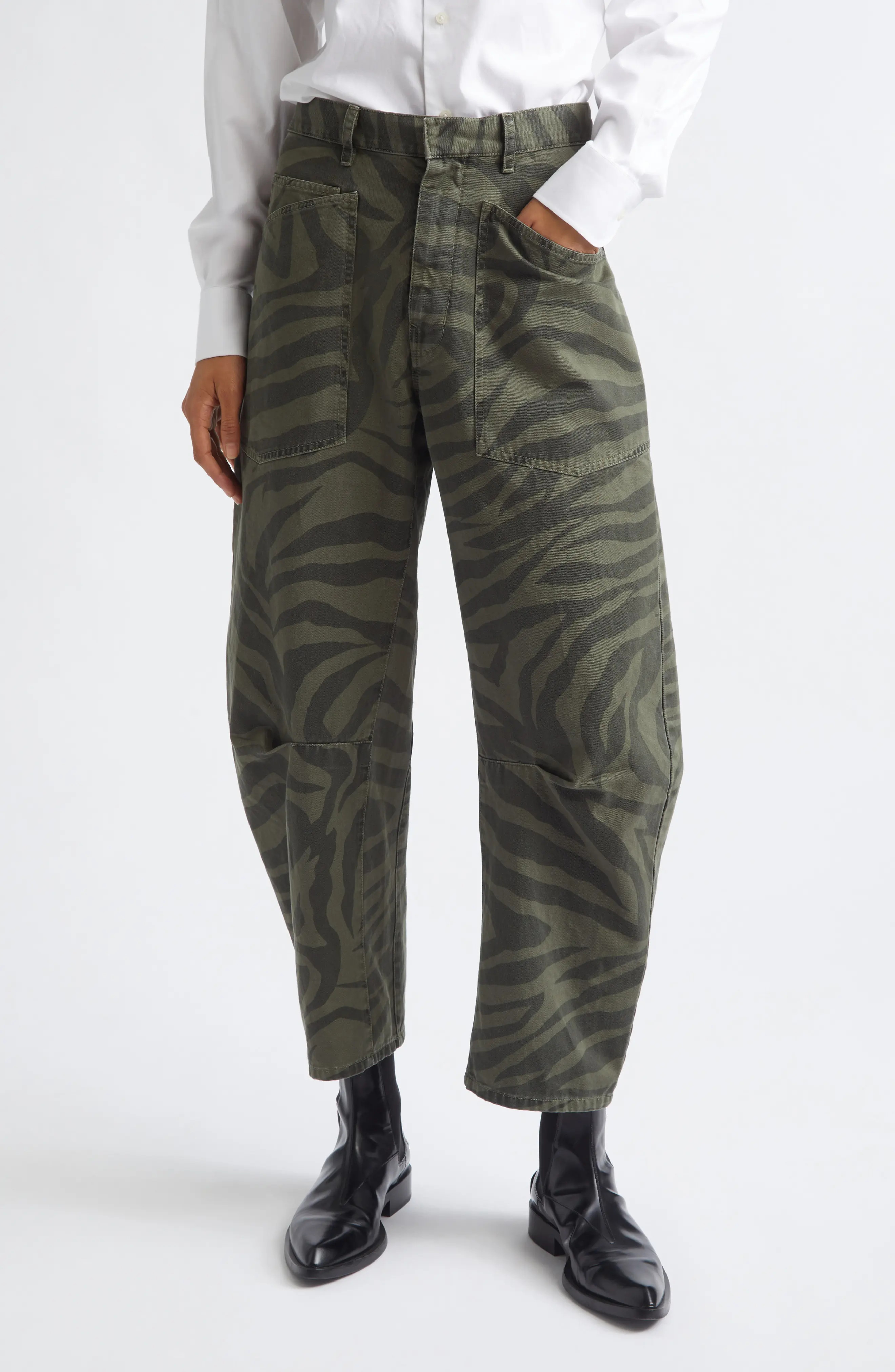 Nili Lotan Shon Tiger Stripe Stretch Cotton Pants in Camo Zebra at Nordstrom, Size 8 | Nordstrom