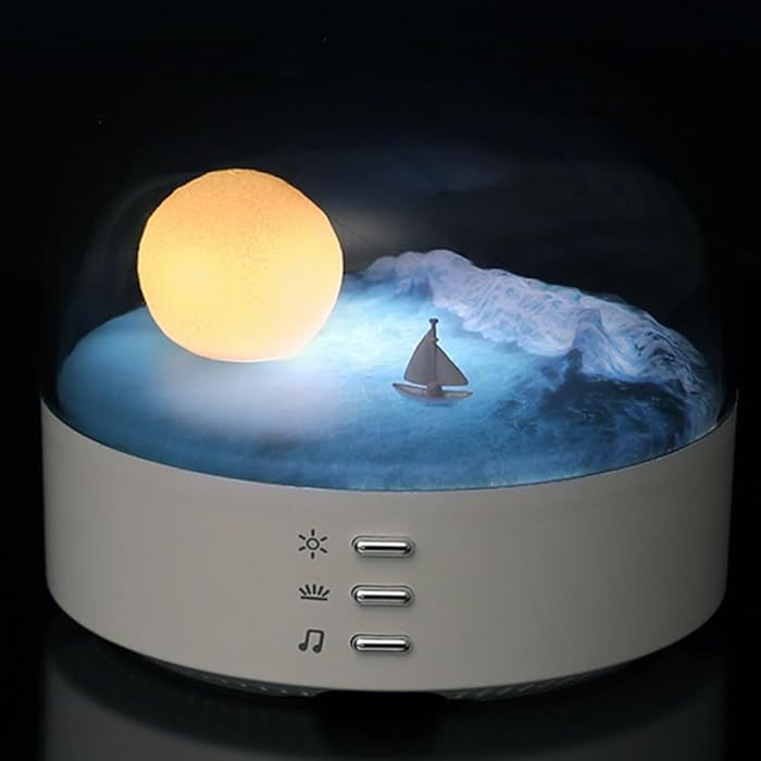 Elegant Moon Sea and Snow Mountain LED Night Light Music Speaker Lamp USB Type-C Rechargeable, Br... | Amazon (US)