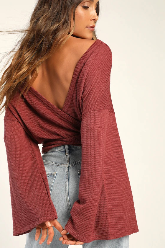 Turn the Page Rust Brown Waffle Knit Reversible Long Sleeve Top | Lulus (US)