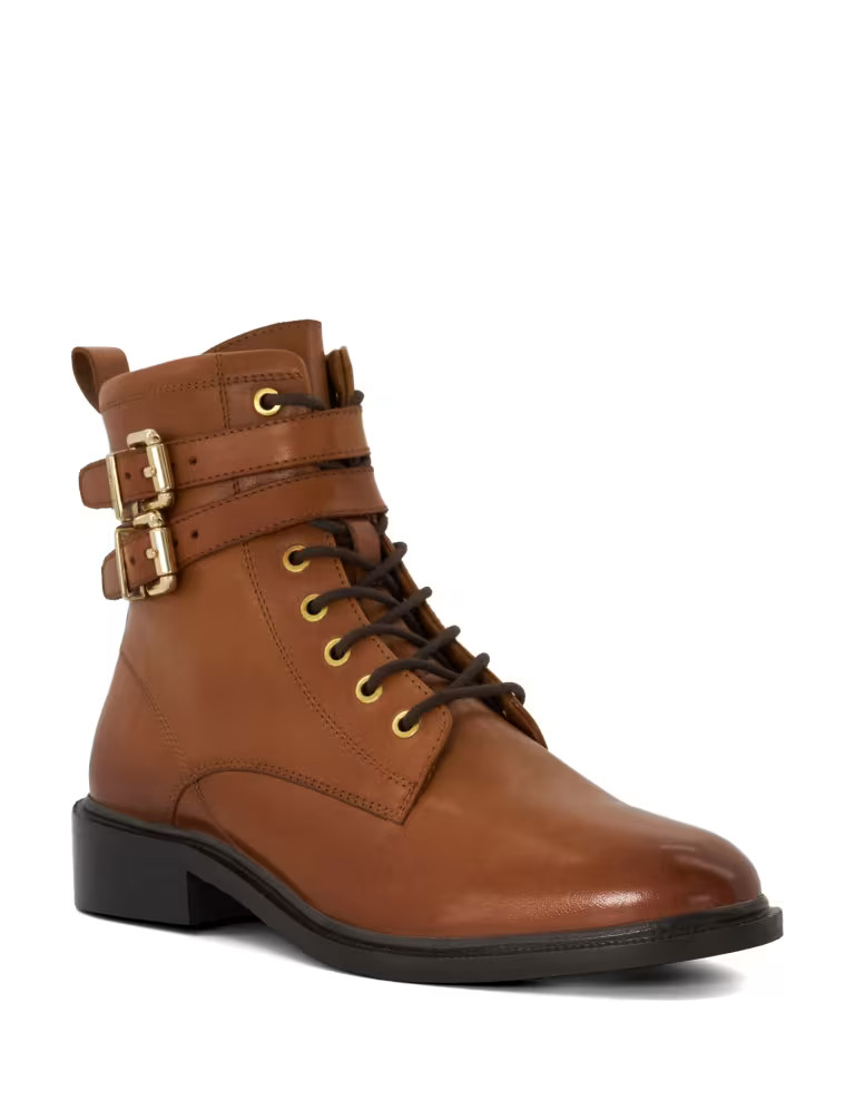 Leather Lace Up Buckle Flat Ankle Boots | Marks & Spencer (UK)