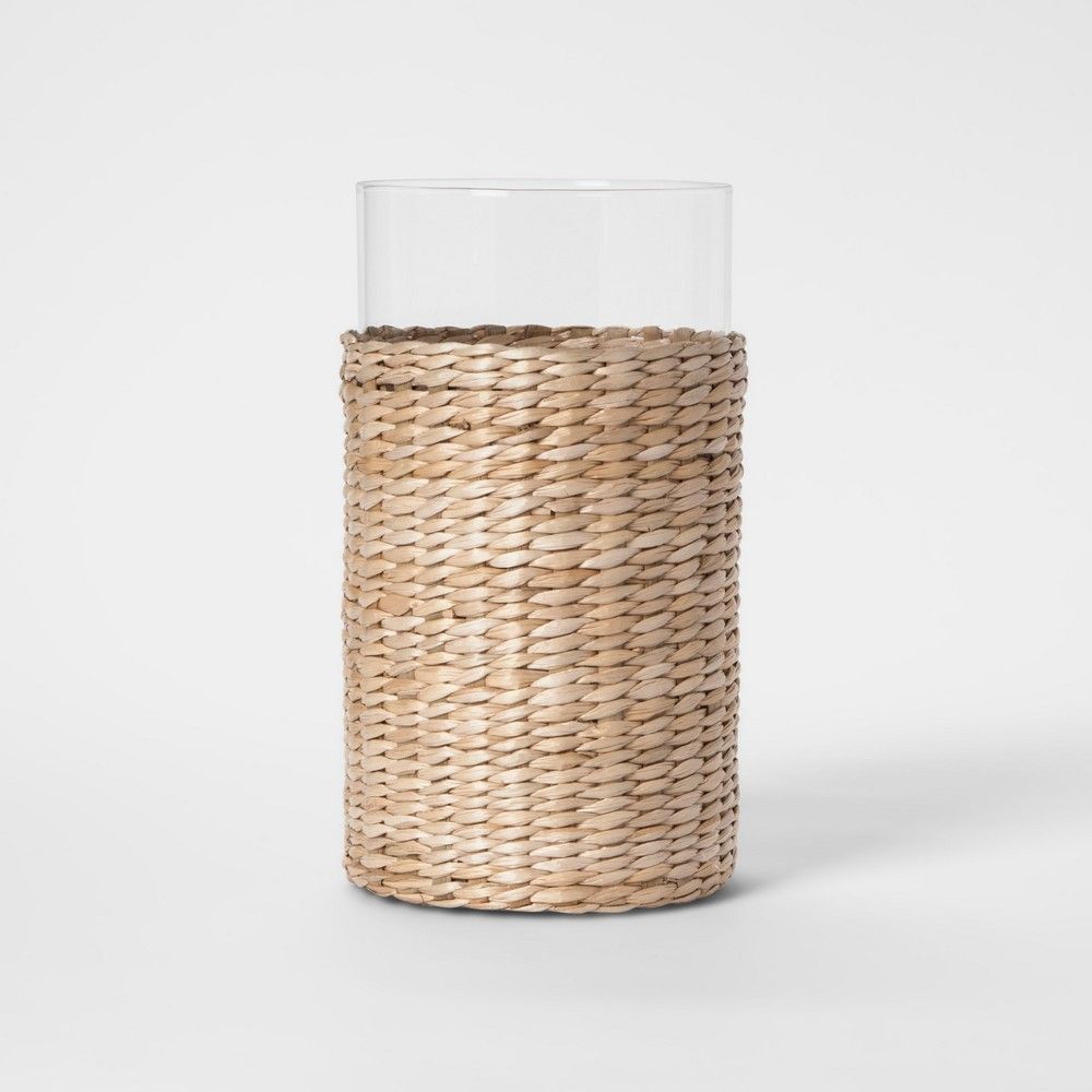 9.9"" x 5.5"" Glass And Narrow-Leaf Cattail Woven Vase Natural - Threshold, White | Target